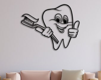 Metal Happy Tooth Brushing Wall Art, Nursery Wall Decor, Dental, Bathroom Art,  Brush Your Teeth Metal Wall Art, Kids Bathroom wall decor