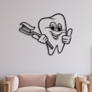 Metall-Wandkunst zum Zähneputzen, Kinderzimmer-Wanddekoration, Dental, Badezimmerkunst, „Brush Your Teeth“-Wandkunst aus Metall, Kinderbadezimmer-Wanddekoration