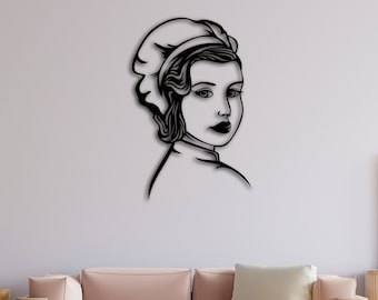 Metall Frau Kopf Wanddekor, feminine Frau Wandkunst, Frauen Metall Wanddekor, minimalistische Linie Kunst, moderne Einweihungsgeschenk, Wandbehänge