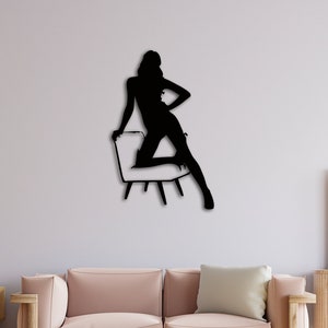 Metal Sexy Woman, Metal Woman Silhouette Wall Art, Sexy Woman Chair Dancing, Interior Design, Wall Decor Over the Bed, Gift For Her, Bedroom