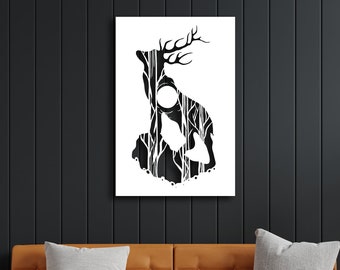 Deer, Deer Metal Wall Decor, Metal Geometric Tree Deer Wall Art, Gazelle Wall Art, Unique Living Room Wall Decor, Modern Wall Art