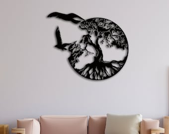Arte de pared de pájaros de metal, decoración de pared de metal con forma de árbol, arte de pared de pájaros, decoración de pared de pájaros, regalo para amantes de las aves, decoración de interiores, colgante de pared de metal con pájaros