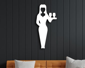 Metall Frau Kellner Wandkunst, Haus Bar Dekor, Getränke Wandkunst, Metall Kellner Wandkunst, Küche Wandkunst, geformt wie ein Wein Kellner, Küche