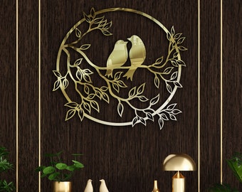 Pájaros en rama, decoración de pared de metal de árbol, arte de pared de pájaros de metal, decoración de pared de pájaro de metal, regalo de amante de pájaro, decoración de interiores, tapices
