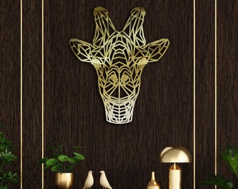 Decoración de pared con cabeza de jirafa geométrica, decoración de pared de metal con jirafa, arte de pared con jirafa, colgante de pared de metal, decoración para habitación infantil, regalo, decoración de metal