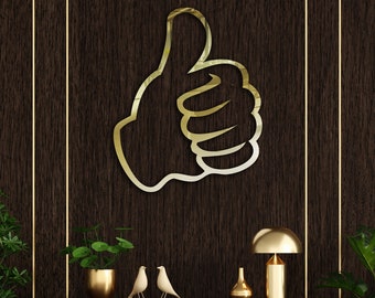 Arte de pared de gestos de mano de metal, pulgar arriba decoración de pared, pulgar arriba decoración del hogar, todo buen gesto mínimo decoración obra de arte gráfico, regalo de inauguración de la casa