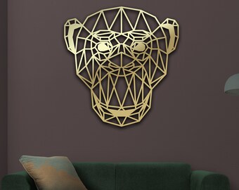 Monkey Head Metal Decor, Geometric Monkey Metal Wall Art, Gorilla Wall Decor, Monkey Wall Art, Gift for Monkey Lovers, Livingroom Wall Art