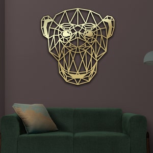 Monkey Head Metal Decor, Geometric Monkey Metal Wall Art, Gorilla Wall Decor, Monkey Wall Art, Gift for Monkey Lovers, Livingroom Wall Art
