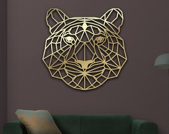 Metalowa geometryczna głowa tygrysa, dekoracja ścienna z tygrysem, dekoracja głowy lwa, wystrój domu, wystrój zwierząt, dekoracja biura, drapieżniki, ostrzeżenie domowe