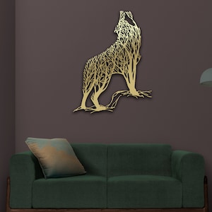 Wolf Tree Metal Wall Decor, Wild Animals Tree Home Decoration, Minimalist Wall Art, Indoor Outdoor Hangings, Interior Decoration, Forest