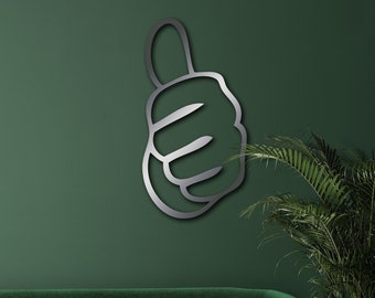 Arte de pared de gestos de mano de metal, pulgar arriba decoración de pared, pulgar arriba decoración del hogar, todo buen gesto mínimo decoración obra de arte gráfico, regalo de inauguración de la casa