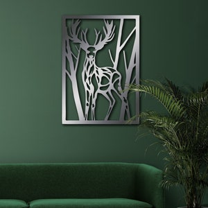 Geometric Deer Wall Art, Metal Deer Wall Art, Nature View Wall Art, Deer Head Tree Decor, Wildlife Farmhouse Wall Art, Deer Metal Wall Decor