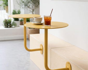 Wall Mounted Table for Small Cafes | Space Saving Metal Bistro Table | Compact Wall Design, Space Saving Metal Wall Table, Modern Cafe Art