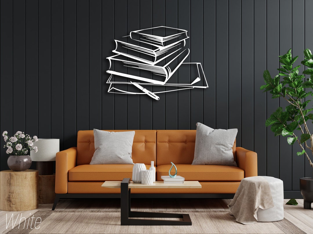 Metal Books Wall Art, Books and Pen Wall Decor, Writing Book, Gift for