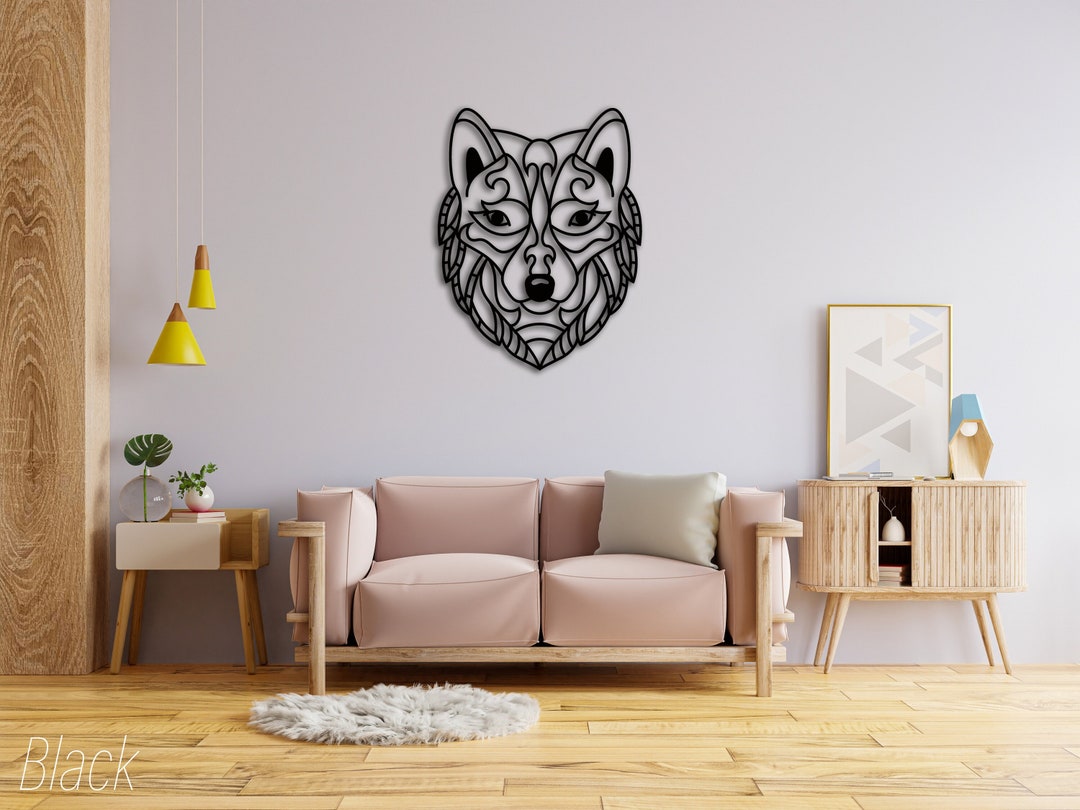 Geometric Metal Wolf Head Wall Art, Wolf Metal Wall Decor, Metal Wall