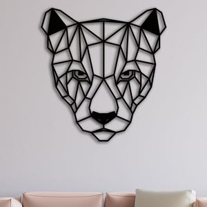 Metalowa geometryczna dekoracja ścienna Puma, geometryczna sztuka ścienna, prezent świąteczny, znak Puma, dekoracja salonu i biura, zawieszka ścienna, prezent dla miłośnika Pumy