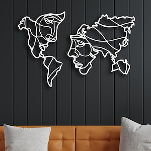 Arte mural de metal con caras del mundo, mapa del mundo de metal, viajero, regalo de Navidad, mapa del mundo, regalo de inauguración de la casa, colgante de pared