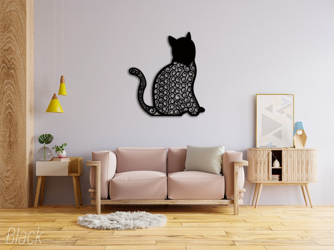 Cat Wall Art, Metal Geometric Cat Wall Art, Cat Art Print, Unique