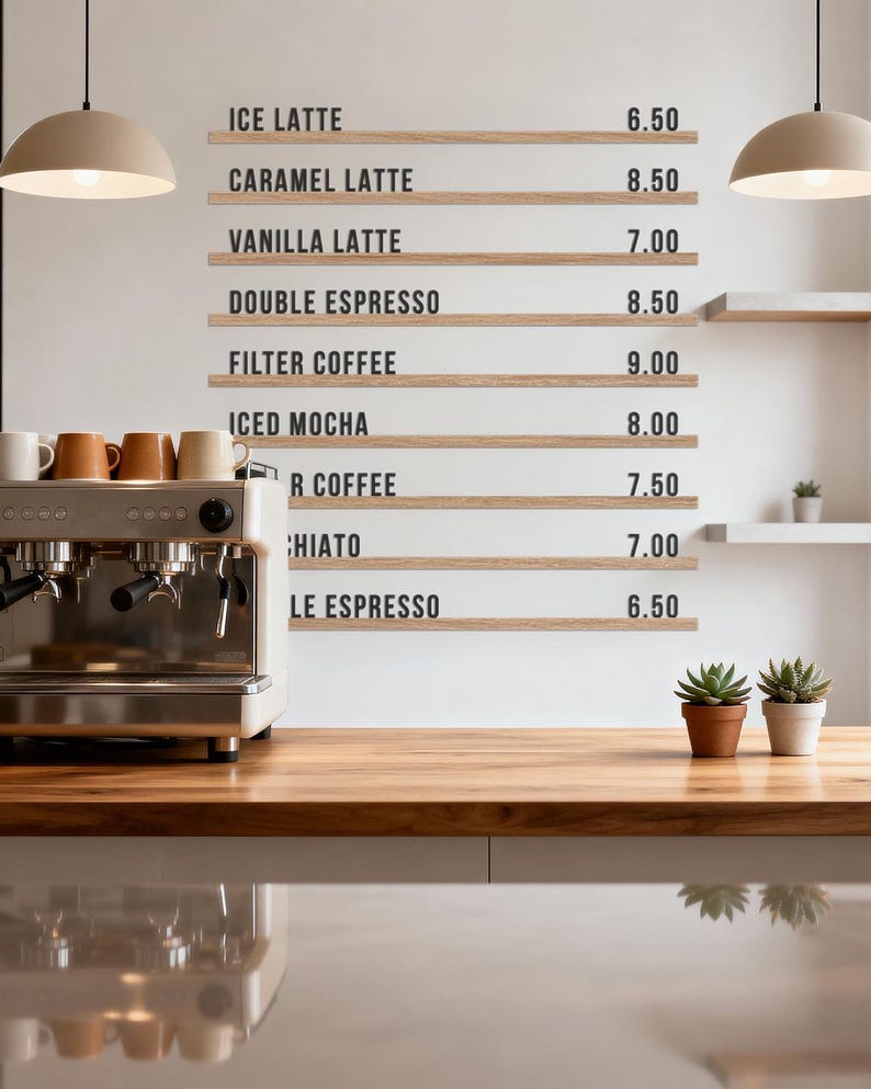 Menu Paneling Large Wooden Wall Menu Board – 100cm Rails + 5cm Letter Sets – Café ...