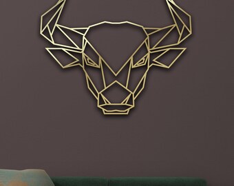 Metal Bull Wall Art, Geometric Wall Art, Interior Decoration, Gift For Rodeo Lover, Office Decor Wall Hanging, Christmas Gift