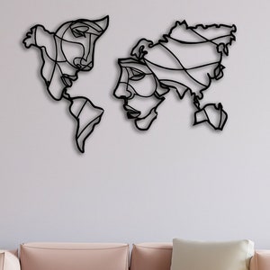 Caras del mapa del mundo arte de pared de metal, arte de pared del mapa del mundo de metal, viajero, regalo para parejas, mapa del mundo, regalo de inauguración de la casa, colgante de pared