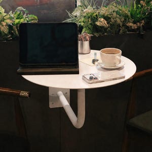 Wall Mounted Metal Table for Home or Cafe | Modern Bistro Table | Space Saving Design, Powder-Coated Steel, Outdoor Bar Counter image 9