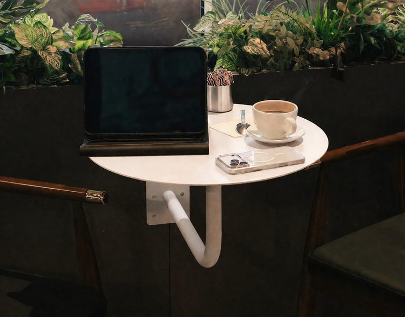 Wall Mounted Metal Table for Home or Cafe | Modern Bistro Table | Space Saving Design, Powder-Coated Steel, Outdoor Bar Counter image 9