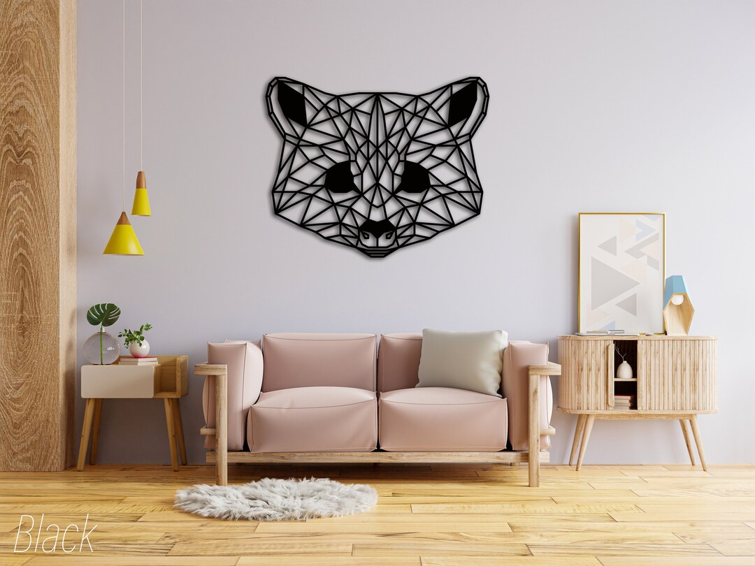 Metal Racoon Panel Geometric Metal Raccoon Head Wall Art, Raccoon Wall Art, Metal ...