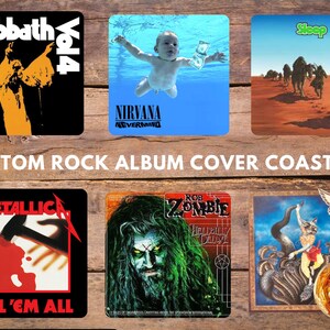 Iconic custom coaster sets for rock music fans/Set of 6 rubber coasters/Easy to choose,pick one by one, mix and créate/FREE SHIPPING