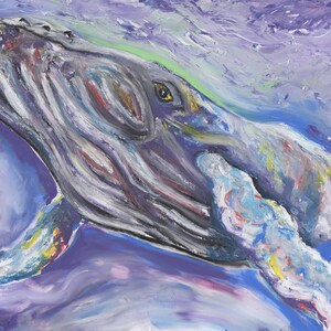 Original Humpback Whale Oil Pastel Painting (Framed Ready To Hang)