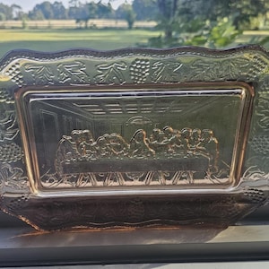 Vintage Tiara Indiana Glass Bread Plate Tray Pink 11&quot;x 7&quot; The Last Supper BEAUTY