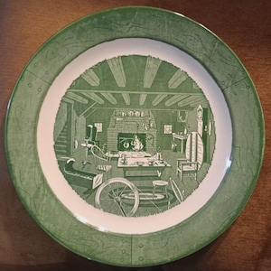 13&quot; Chop Plate (Round Platter) Colonial Homestead Green by ROYAL (USA)