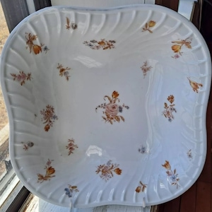 Vintage Saxe Germany Floral Serving Bowl With Flowers - Unusual Shape - 10&quot; EUC!