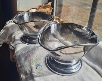 Pair of (2 )Dorothy Thorpe Style Silver Fade Glass Bowls Footed Tri~Corner MCM Vtg