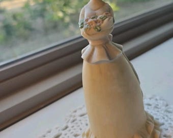 Vintage Brass Lady Hand Bell Victorian Woman Dress Bouquet Flowers Service Tea Bell