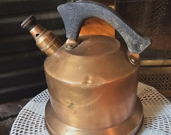 Antique Solid Copper Tea Kettle 8x8 Handmade Dovetail Seam Primitive Farmhouse