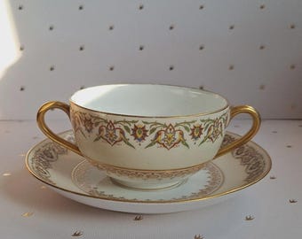 Limoges Charles Ahrenfeldt Teacup & Saucer: Antique Gold Rim - Etsy