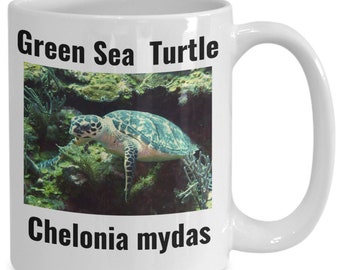 Green Sea Turtle Coffee Cup, Green Sea Turtle Gift, Green Sea Turtle, Chelonia Mydas, Beach Life Cup, Green Sea Turtle Cup, Beach Life