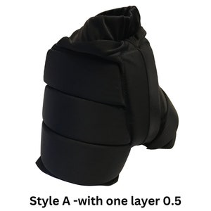 May include: Black padded hip protection with a single layer of 0.5 inch shock-absorbing foam. Style A - with one layer 0.5 inches shock preventing foaming mat