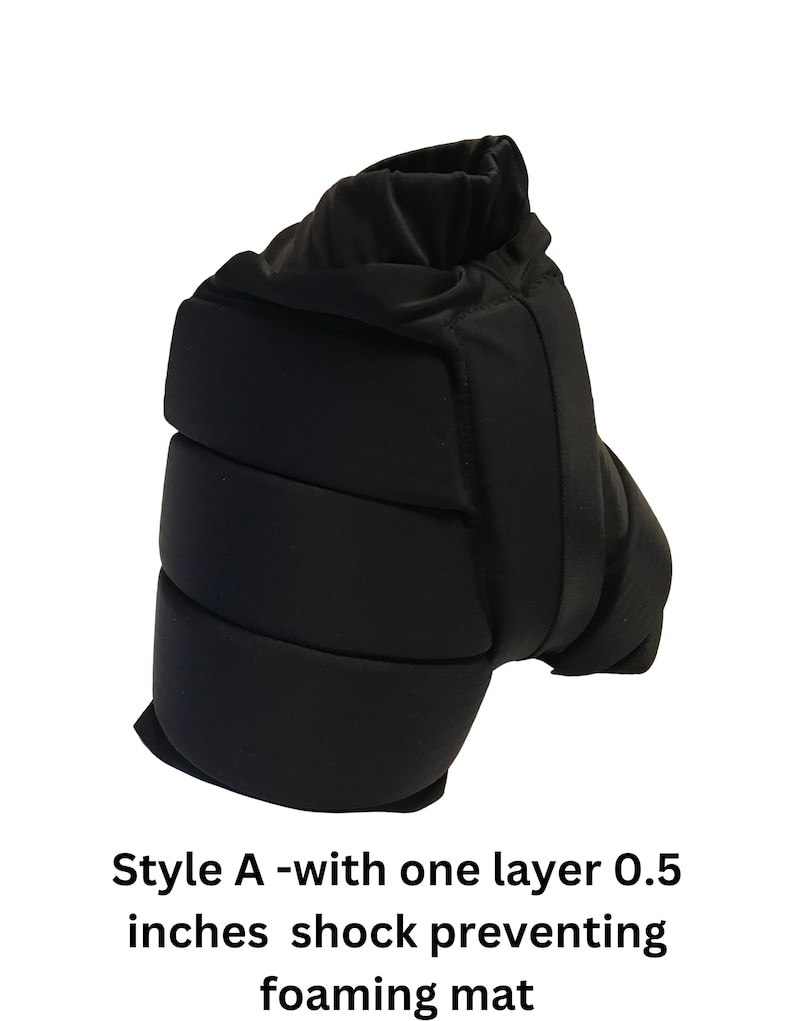 May include: Black padded hip protection with a single layer of 0.5 inch shock-absorbing foam. Style A - with one layer 0.5 inches shock preventing foaming mat
