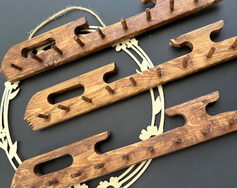 Wood Skating Medal Holder: Handmade Wall Display Rack, 9 Pegs