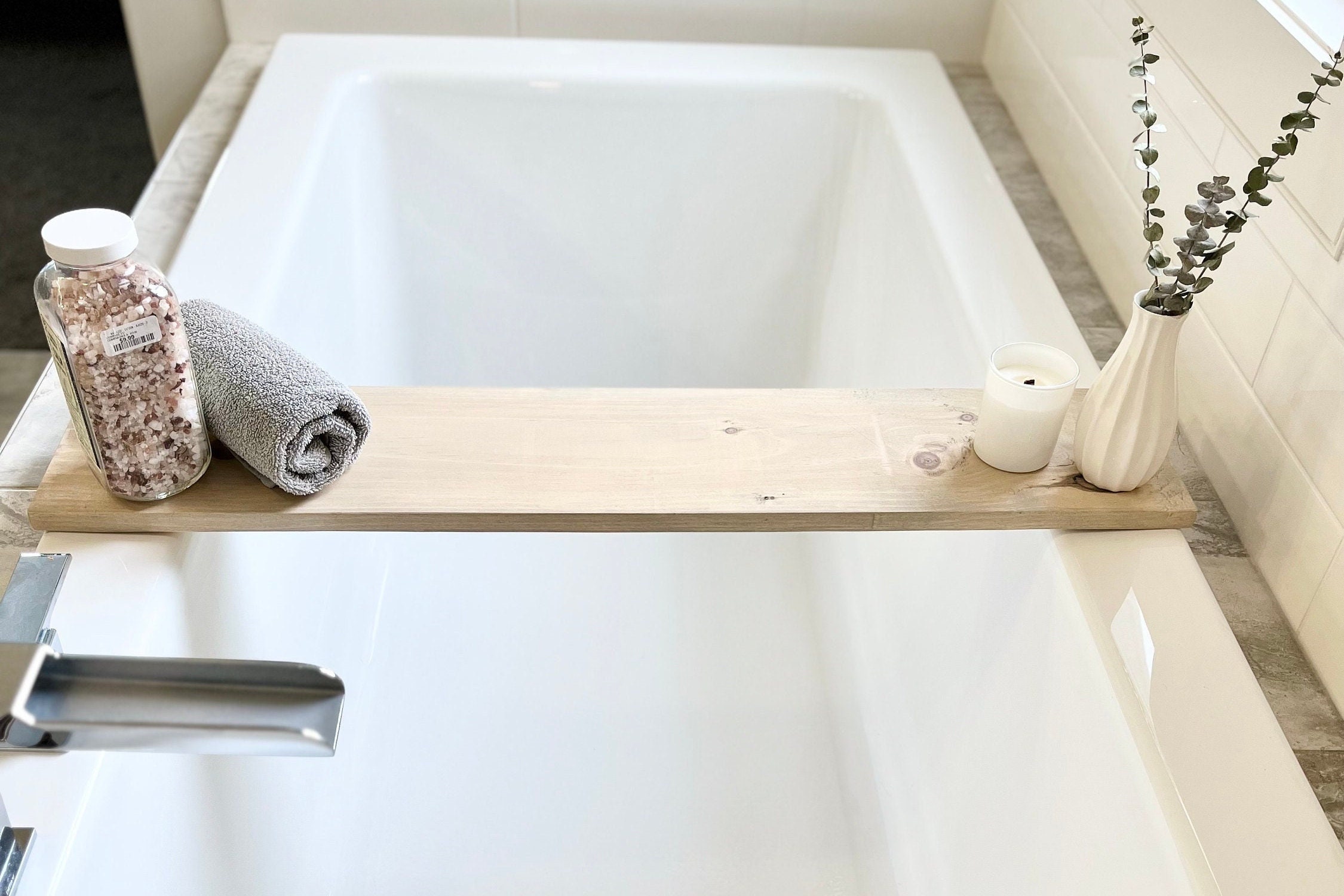 Bandeja de baño de bambú grabada con láser hecha a medida Caddy de baño  Bandeja de bañera Personalizado para ella Actualización del baño -   España