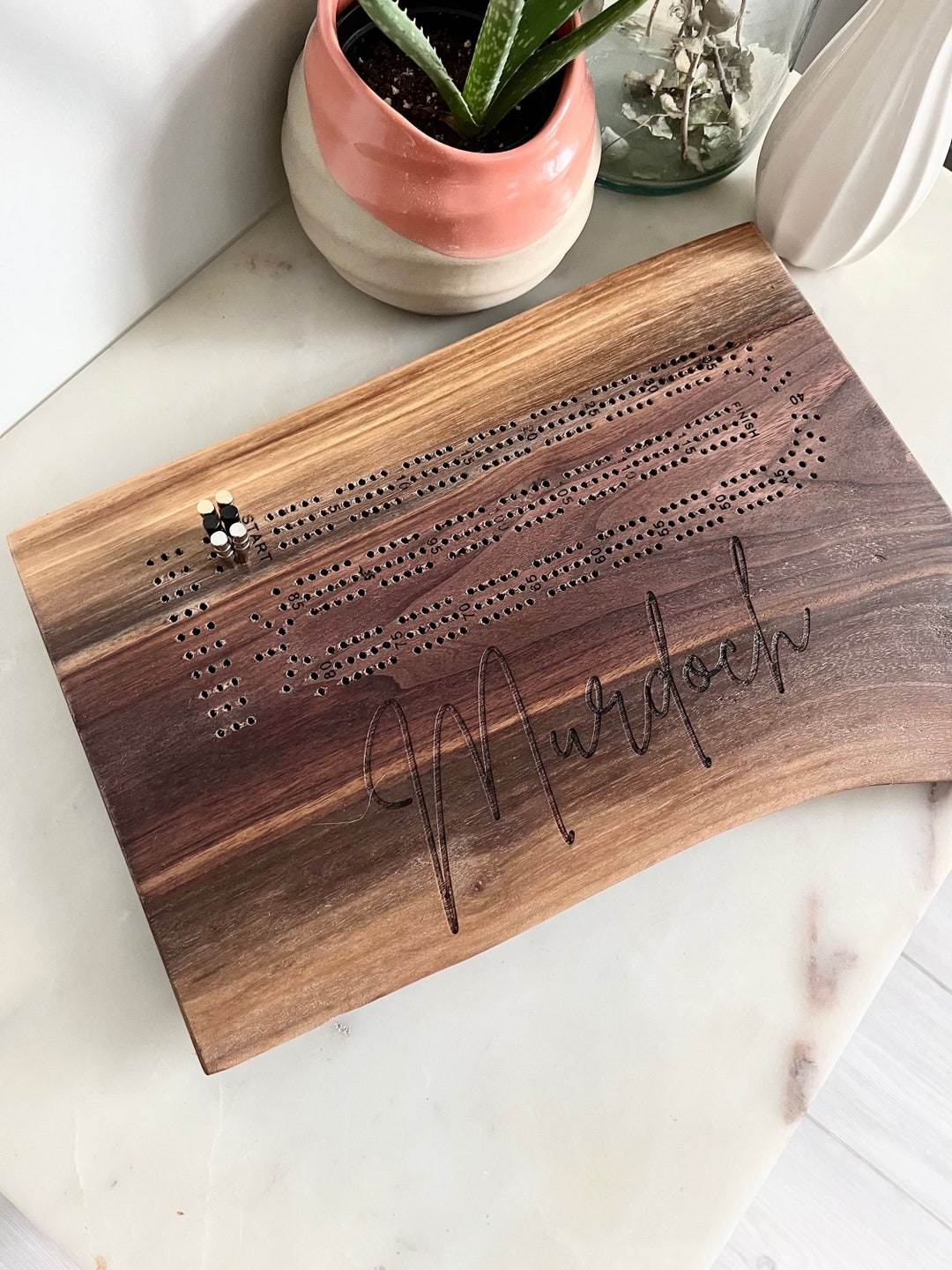 Handmade Wooden Cribbage Board With Customization Unique Rustic