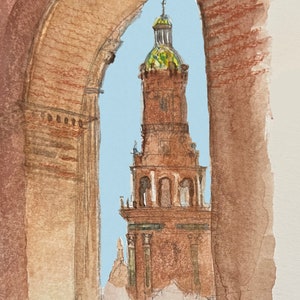Plaza de España, Sevilla Art Print, Watercolor Print Travel Spain