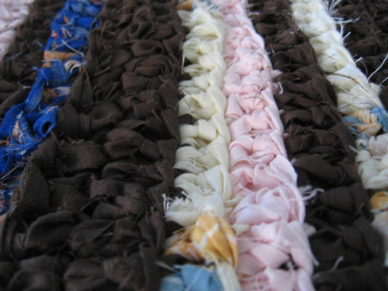 Handmade Crochet Rag Rug / Brown & Pastels W/ Brown Border - Etsy