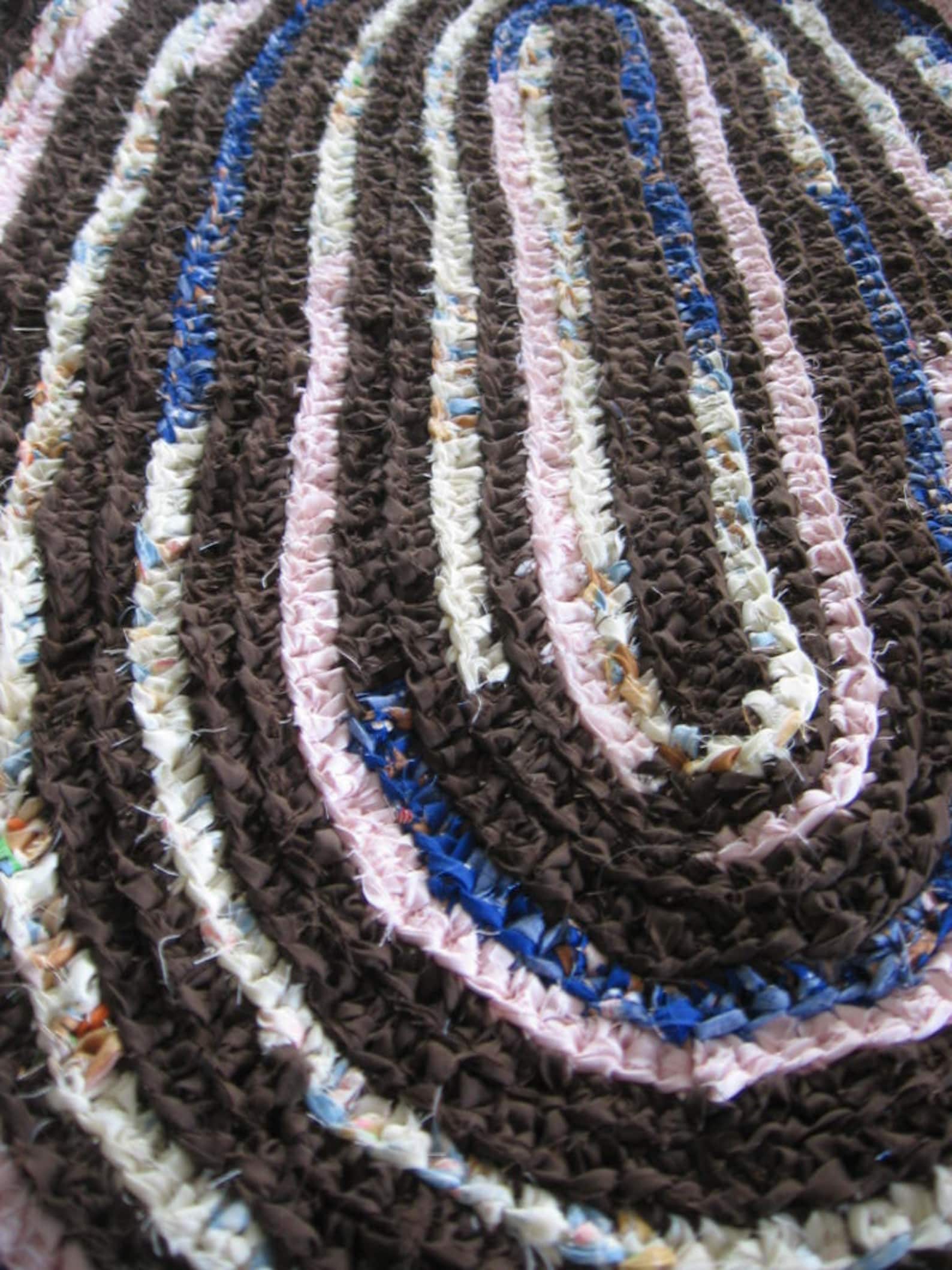 Handmade Crochet Rag Rug / Brown & Pastels W/ Brown Border - Etsy