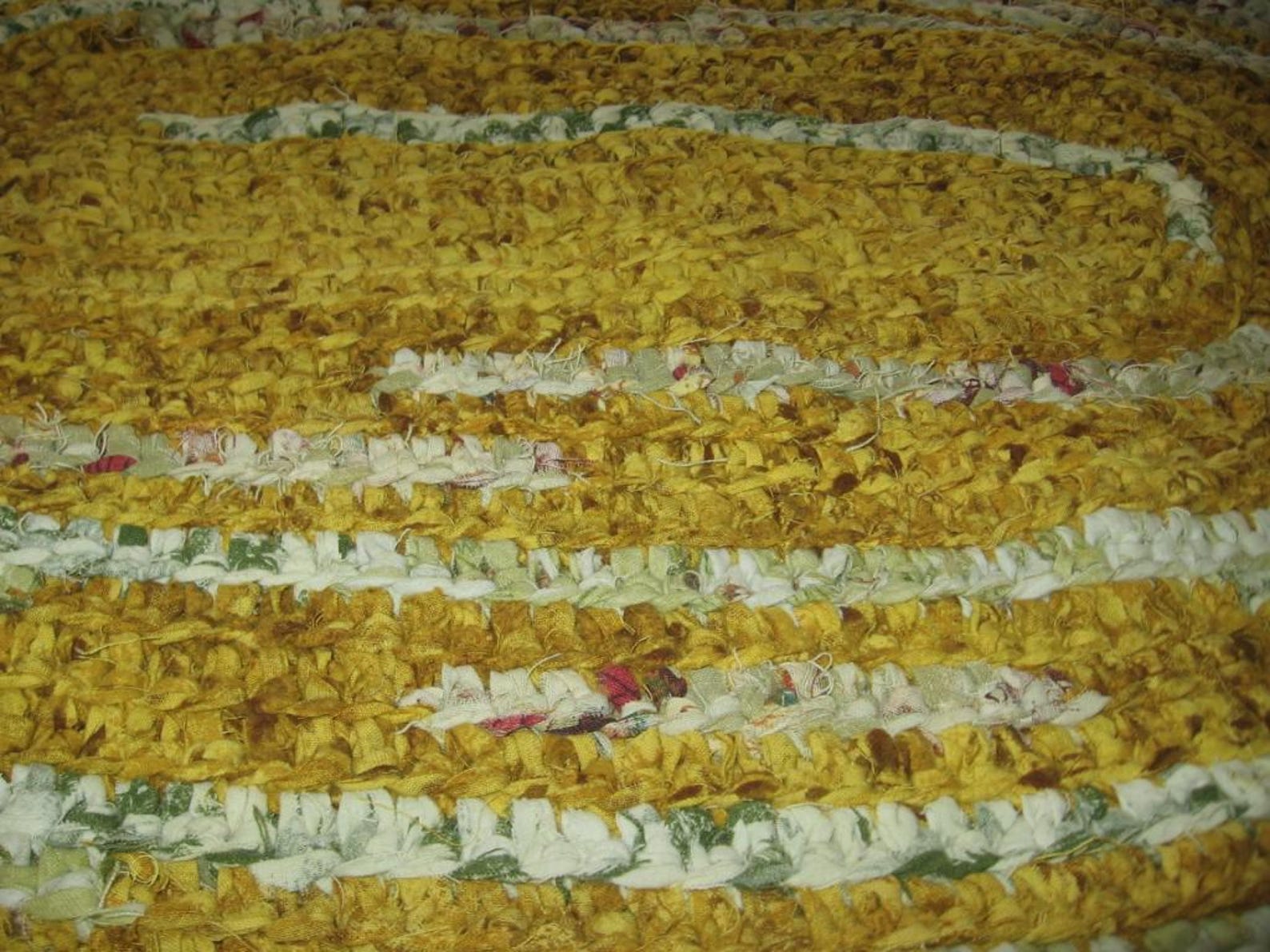 Handmade - Crochet - Cotton Rag Rug /gold, Greens & Whites W/ Gold ...