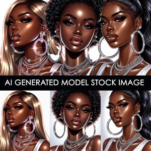 Beautiful African American Woman Illustration Set of 3