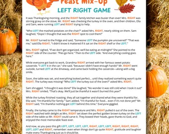 Thanksgiving Left Right Game PDF | "The Thanksgiving Feast Mix-Up" Story | Holiday Party Game | Family Activity | Group Icebreaker