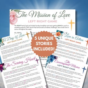 Gods Love Left Right Game Bundle | Sunday School Games Bible Game | Church Gift Exchange Game Pass the Prize Fun Christian Group Activities